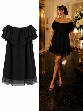 MLM Label Madison Black Off Shoulder Ruffle Mini Dress Small Revolve Cocktail